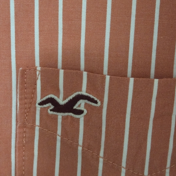 Hollister Cal. Men's Salmon Color 💯 Cotton Striped Button Up Long Sleeve Shirt - Picture 6 of 12